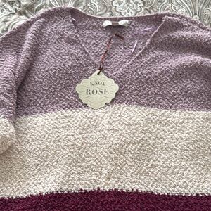 Knox Rose Purple and Cream V-Neck Sweater Cozy Knit